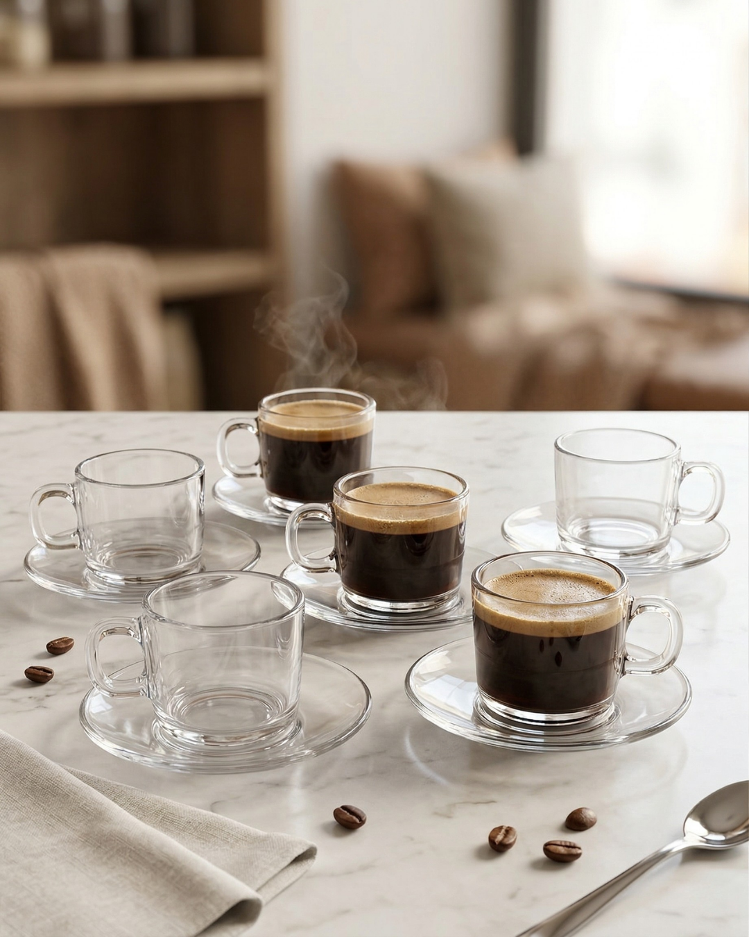 Set de 6 Tazas de Café en Vidrio 90ml con Plato