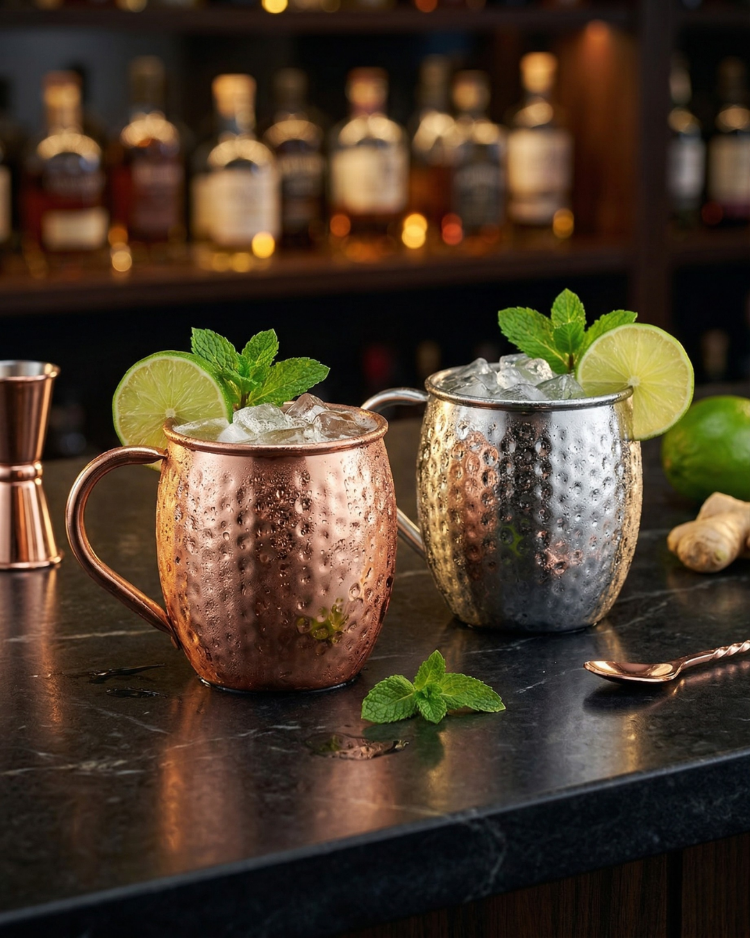 Vasos Moscow Mule de Acero | Acabado Martillado (Oro Rosa / Plateado)