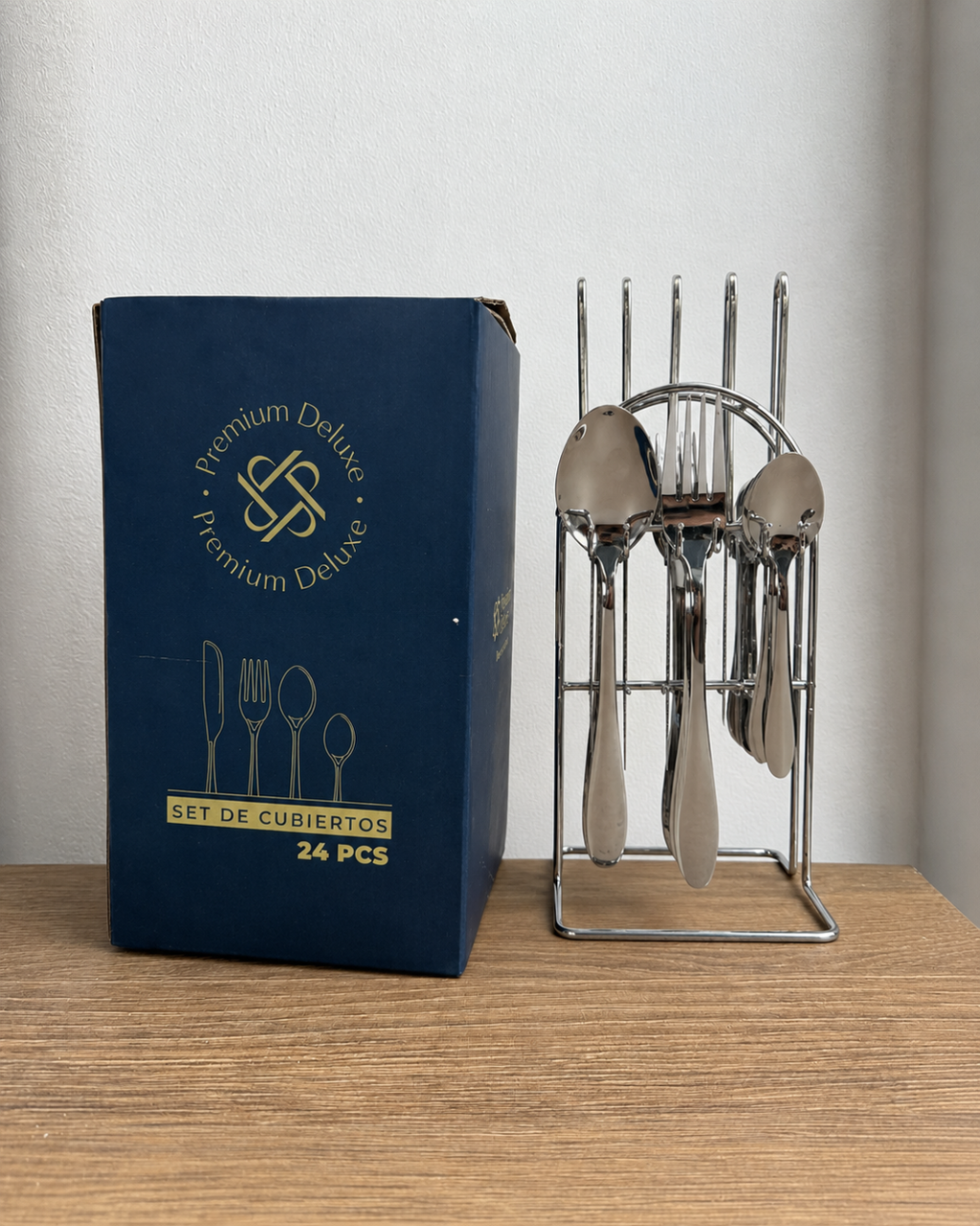 Set Cubiertos Premium Con Base 24 Piezas